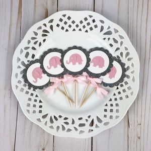 Baby Shower Cupcake Toppers Pink Elephant 12 ct
